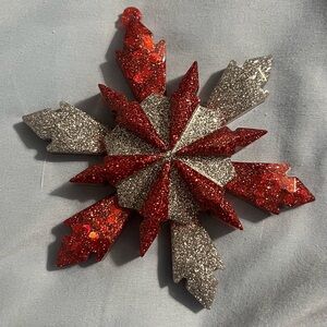 Festive Red and Silver Snowflake Ornament